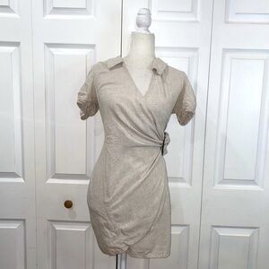 Idem Ditto Linen Waist Tie Beige Mini Dress